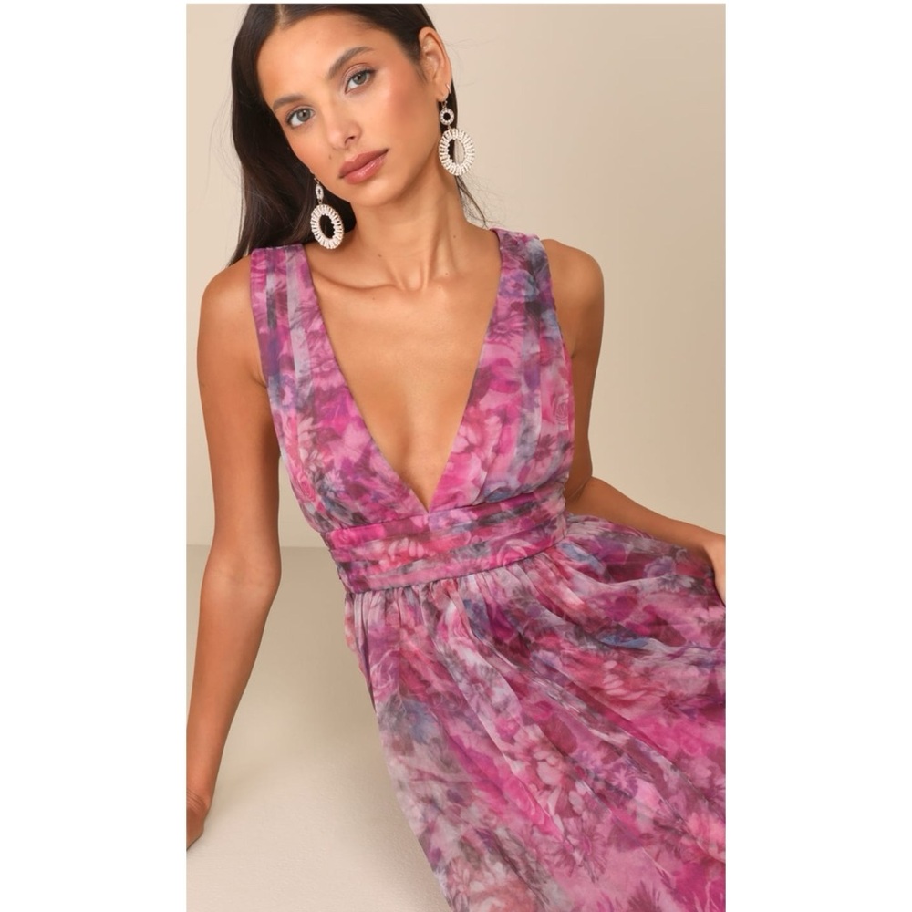 Lulus Women's Garden Romance Magenta Floral Organza Maxi Dress NWT M L #1216-18A